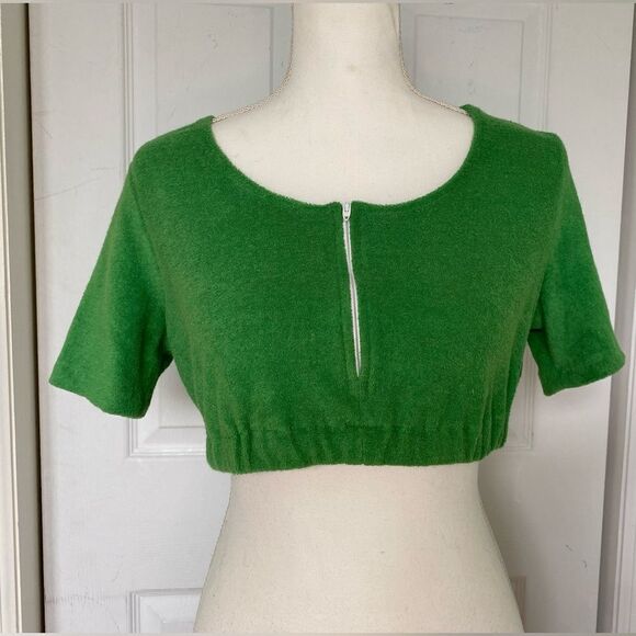 Dead stock 1970s Bright Green Cropped Terry Cloth Top - Picture 5 of 7